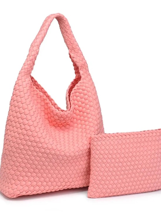 Sol And Selene Handbags - Sol and Selene Pink Woven Hobo Bag with Matching Pouch